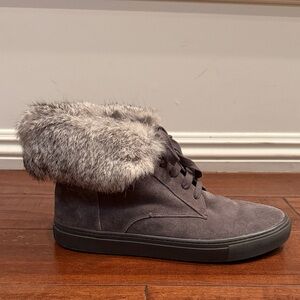 Vince Charcoal Fur-Trim Sneakers
